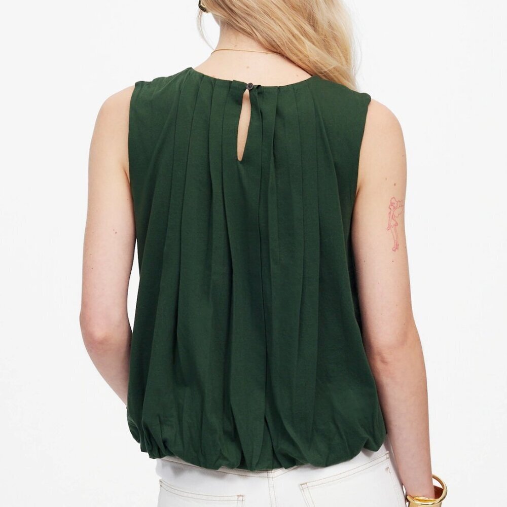Madewell Sleeveless Crewneck Lightweight Jersey Bubble Hem Top Green Size XS NWT - Picture 2 of 8
